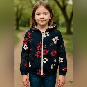 Denim & Flower Ricky Singh Jacket Kids 9/10 Tropical Hibiscus Floral Windbreaker